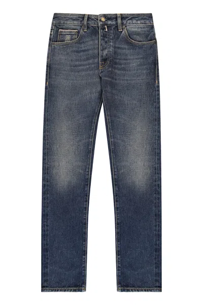 Moorer Classic Dark Blue Jeans With A Lived-in Effect Casual