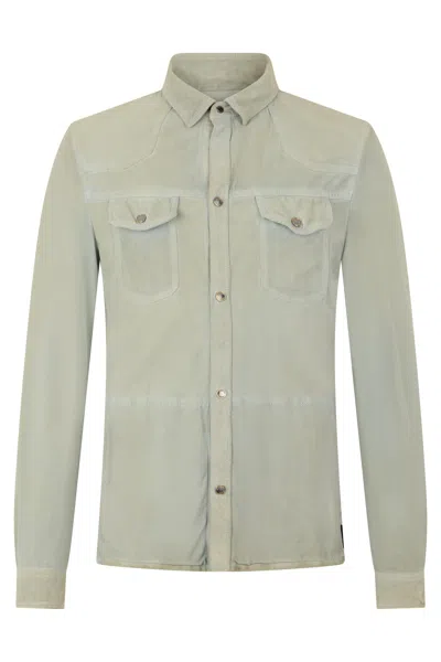 Moorer Classic Leather Shirt With Long Sleeves Versatile In Green