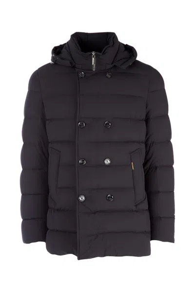 Moorer Double-breasted Hooded Quilted Down Jacket In Black