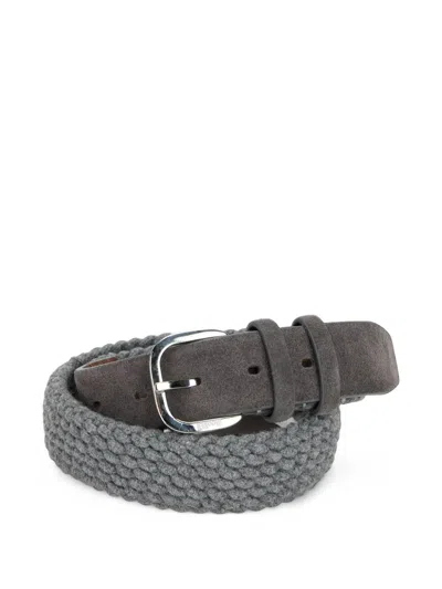Moorer Cleo-wbt Suede-trimmed Knitted Belt In Gray