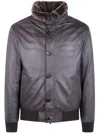 Moorer Textured Leather Jacket Fur Collar In Black