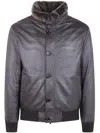 Moorer Textured Leather Jacket Fur Collar In Gray