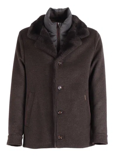 Moorer Textured-collar Single-breasted Coat In Brown