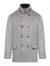 Moorer Kurt-bab Short Double Breasted Coat In Gray