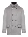 Moorer Kurt-bab Short Double Breasted Coat In Grey
