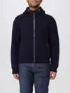 Moorer High Collar Coat With Ribbed Cuffs And Hem In Blue