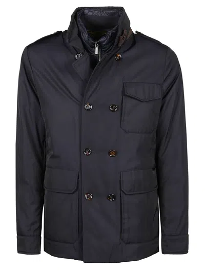 Moorer Double-breasted Long-sleeved Cotton Suit In Black