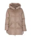 Moorer Quilted Hooded Long Length Jacket In Beige