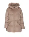 Moorer Quilted Hooded Long Length Jacket In Beige