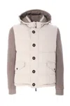 Moorer Quilted Jacket Hood Knitted Sleeves In Beige