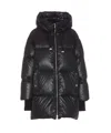 Moorer Hooded Padded Jacket With Snap Button Pockets In Black
