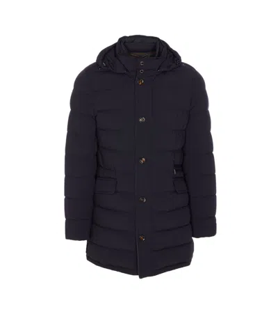 Moorer Quilted Hooded Jacket Removable Hood In Blue