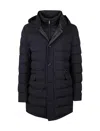Moorer Padded Blue Down Jacket With Hood In Black