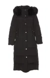Moorer Quilted Long Padded Coat With Plush Fur Hood In Black