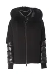 Moorer Fur Trim Hooded Jacket With Quilted Sleeves In Black