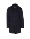 Moorer Padded Dark Blue Virgin Wool Parka With Stand-up Collar In Blue