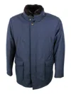 Moorer Short Jacket Featuring High Collar And Pockets In Blue