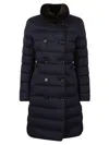 Moorer Double Breasted Long Down Jacket Longan In Blue