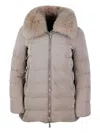 Moorer Fur-collar Quilted Coat In Purple