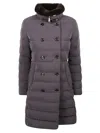 Moorer Cocoa Nylon Down Jacket With Removable Fur Collar In Brown