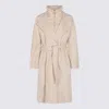 Moorer Long Quilted Jacket Belted Waist In Neutral