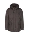 Moorer Long Sleeve Hooded Padded Jacket With Pockets In Brown