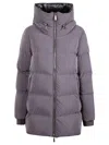 Moorer Cocoa Quilted Down Jacket With Adjustable Drawstring Hood In Purple