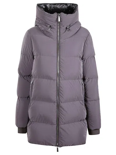 Moorer Cocoa Quilted Down Jacket With Adjustable Drawstring Hood In Purple