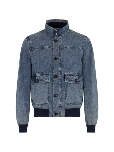 Moorer Collar Denim Jacket In Blue