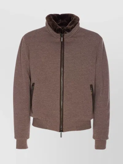 MOORER COLLAR RIBBED POCKETS SHEARLING SIDE