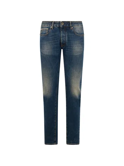 Moorer Contrast-stitching Skinny Jeans In Blue