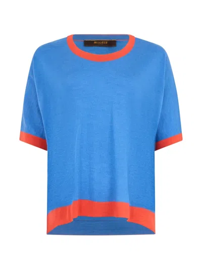 Moorer Contrast-trim T-shirt In Blue