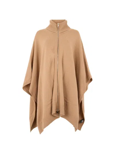 Moorer Corcara-cws Zip-up Ribbed-trim Cape In Brown