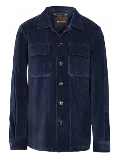 Moorer Corduroy Patch-pocket Shirt In Blue