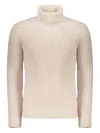 Moorer Beige Sweater With High Collar And Wide Fit In Cable Knit In Neutral