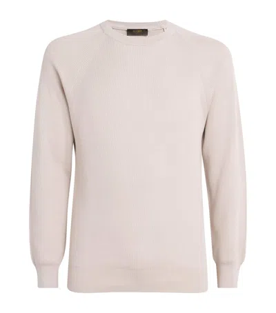 Moorer Cotton Ribbed Sweater In Beige