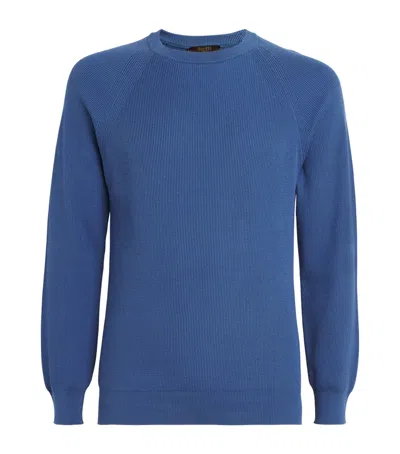 Moorer Cotton Ribbed Sweater In Blue