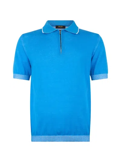 Moorer Coty-sic Zip-collar Knit Polo Shirt In Blue