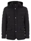 Moorer Padded Dark Blue Jacket With Central Button In Black