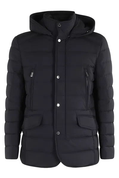 Moorer Padded Dark Blue Jacket With Central Button In Black