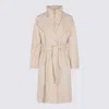 Moorer Long Quilted Jacket Belted Waist In Neutral