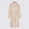 Moorer Long Quilted Jacket Belted Waist In White