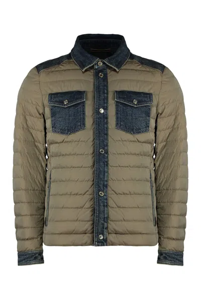 Moorer Crespi Denim Inserts Down Jacket In Brown