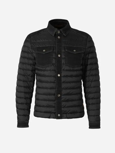 Moorer Mougi Quilted Down Jacket In Combined With Pieces In Beautiful Japanese Denim Canvas Produced With Old Looms