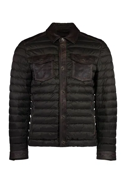 Moorer Crespi Leather Inserts Down Jacket In Brown