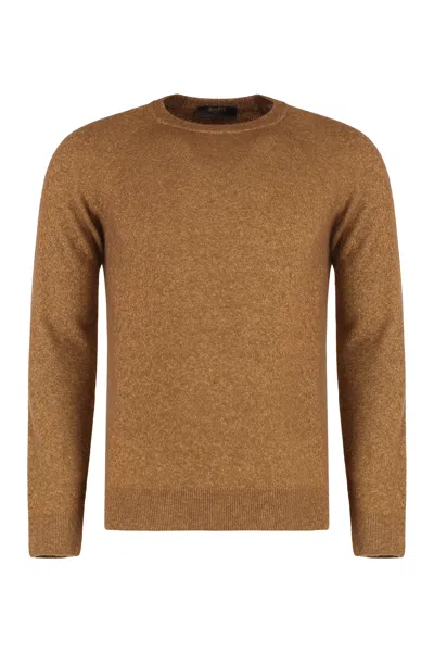 Moorer Crew Neck Sweater In Cashmere And Silk In Brown