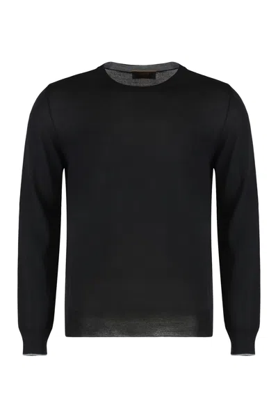 Moorer Crew Neck Sweater In Cotton In Black
