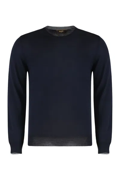Moorer Crew Neck Sweater In Cotton In Blue
