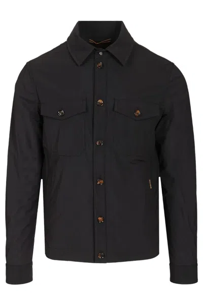 Moorer Dark Blue Ade Ac Horn Buttons Flap Pockets Polyamide Shirt Jacket In Black