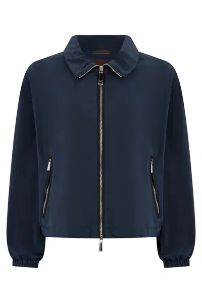 Moorer Dark Blue Bomber Jacket With Zip